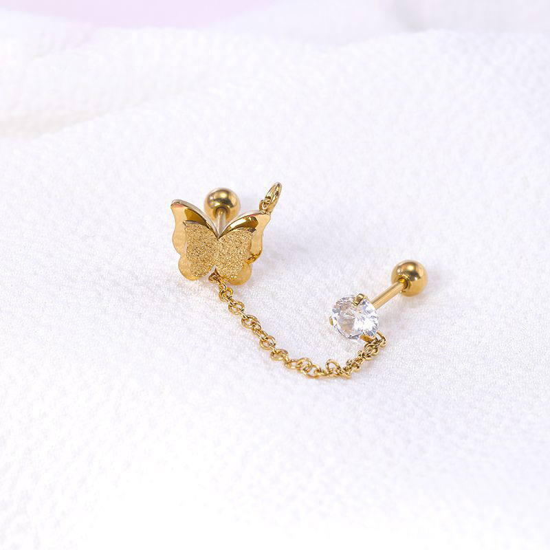 Butterfly Stainless Steel Earring - Rose Gold Zircon Ear Bone Nail for Women - Image 3