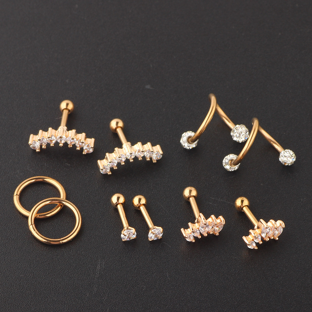 Rose Gold Stainless Steel Zircon Diamond Shape Earrings Set for Women - Image 4