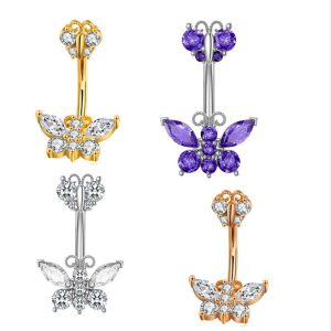 Zircon Belly Button Ring 316L Surgical Steel Dangle Flower Navel Piercing Jewelry for Women