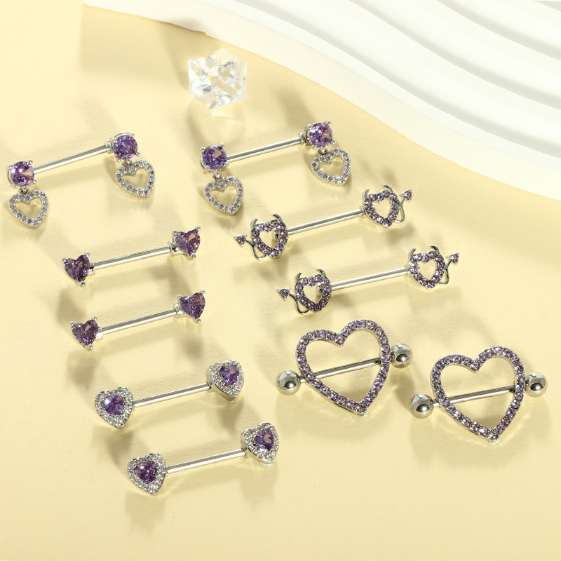 Heart Shaped Diamond Suit Breast Nipple Ring 14G Body Piercing Jewelry in 3 Colors - Image 4
