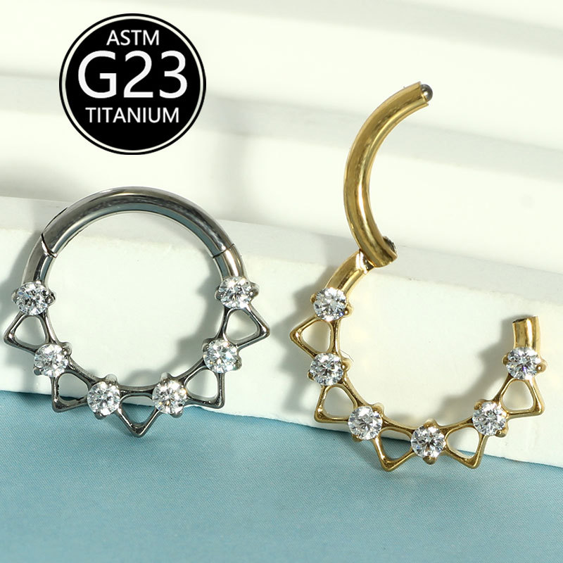 F136 Titanium Nose Ring Cut Out Zircon Nose Jewelry Unisex Geometric Creative Fashion Nose Ring - Image 2