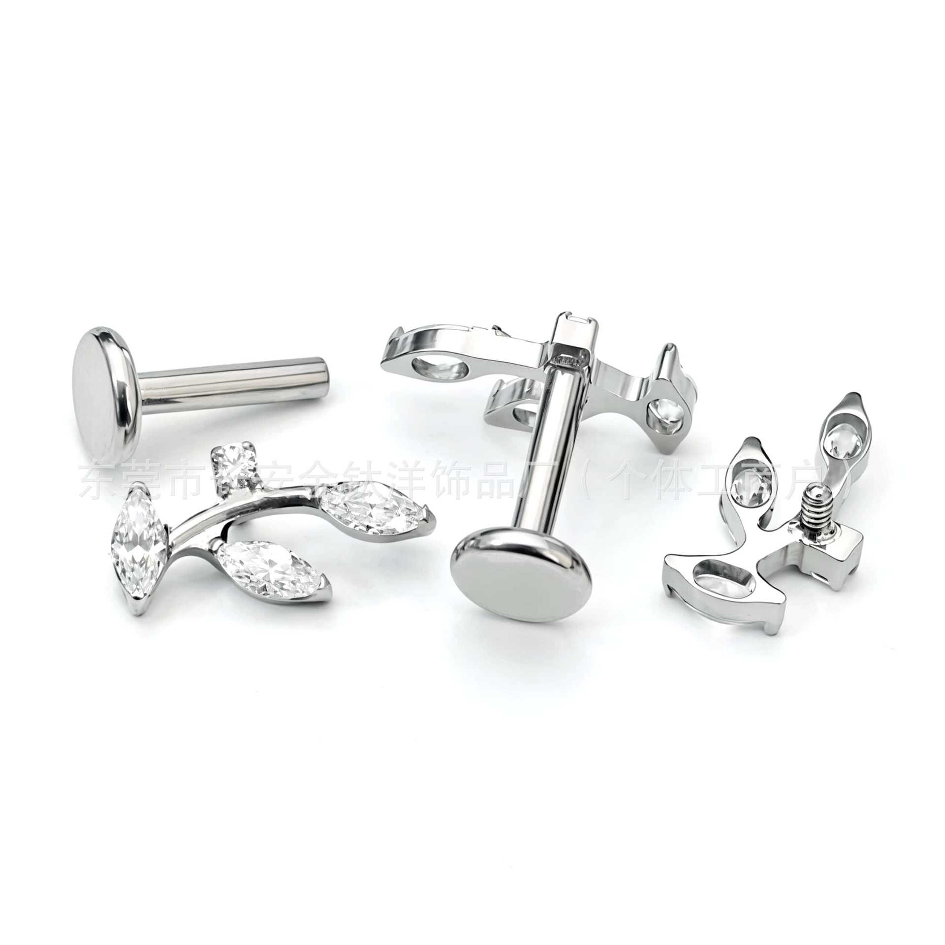 F136 Titanium Marquise Leaf Stud Earrings with Zirconia for Lip Nose Ear Piercing - Image 3