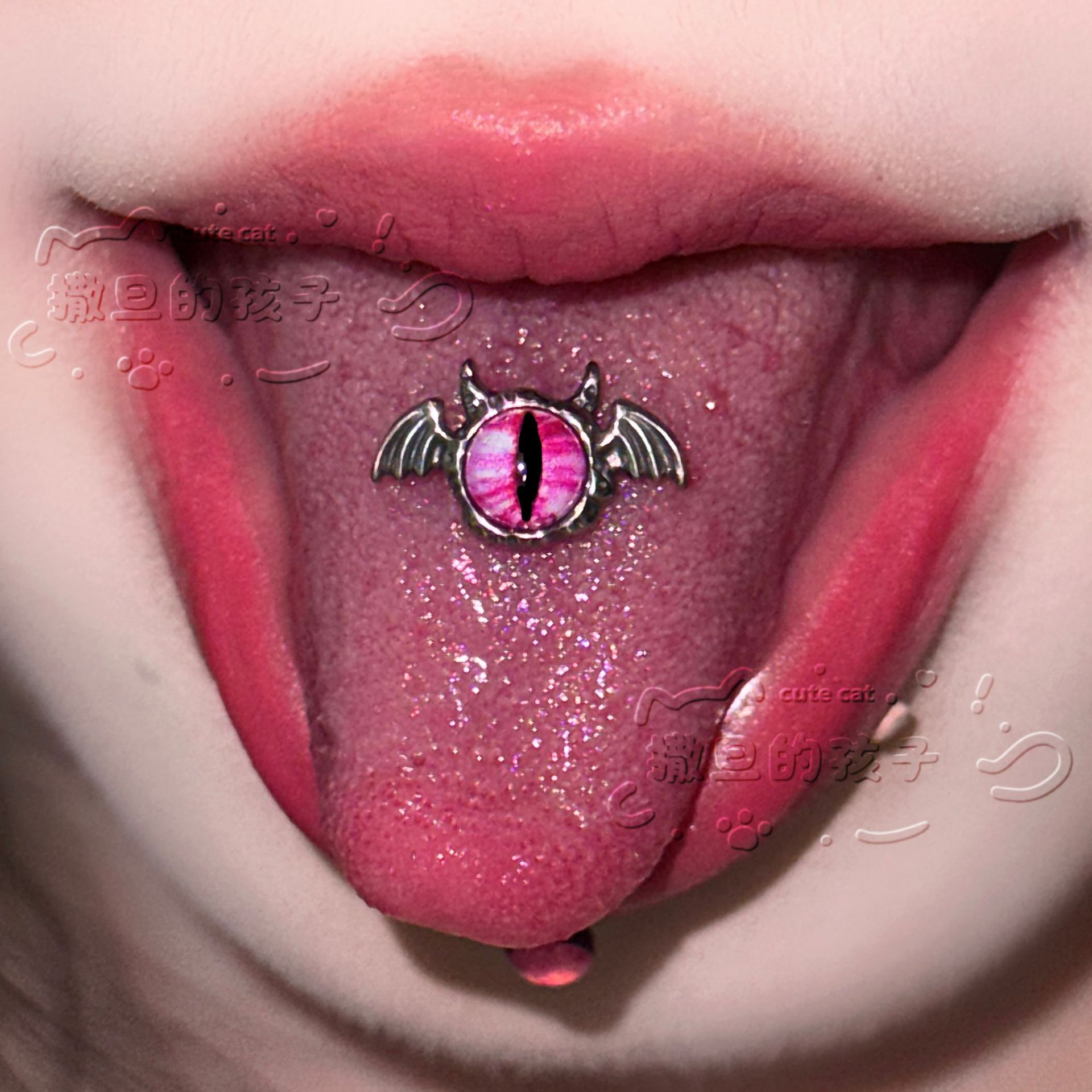 Satan's Child Blue Tongue Barbell 316L Surgical Steel 16G Tongue Piercing Jewelry - Image 2