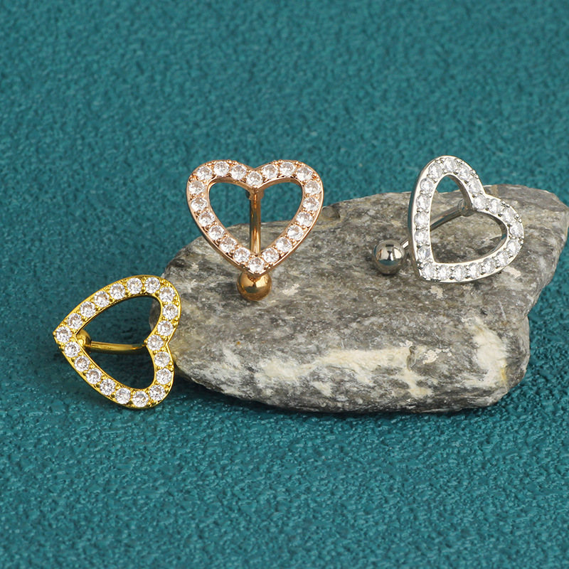 Rose Gold Heart Belly Button Ring Dangle Navel Piercing Jewelry 316L Surgical Steel - Image 5
