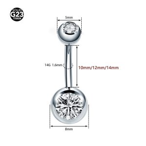 G23 Titanium Alloy Inner Thread Belly Button Ring Double Zircon Navel Piercing Jewelry Moon Shape
