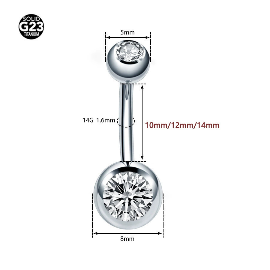 G23 Titanium Alloy Inner Thread Belly Button Ring Double Zircon Navel Piercing Jewelry Moon Shape - Image 2