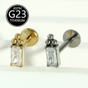 G23 Titanium Alloy F136 Internal Thread Inlaid Zircon Geometric Lip Stud Ear Cartilage Piercing Jewelry