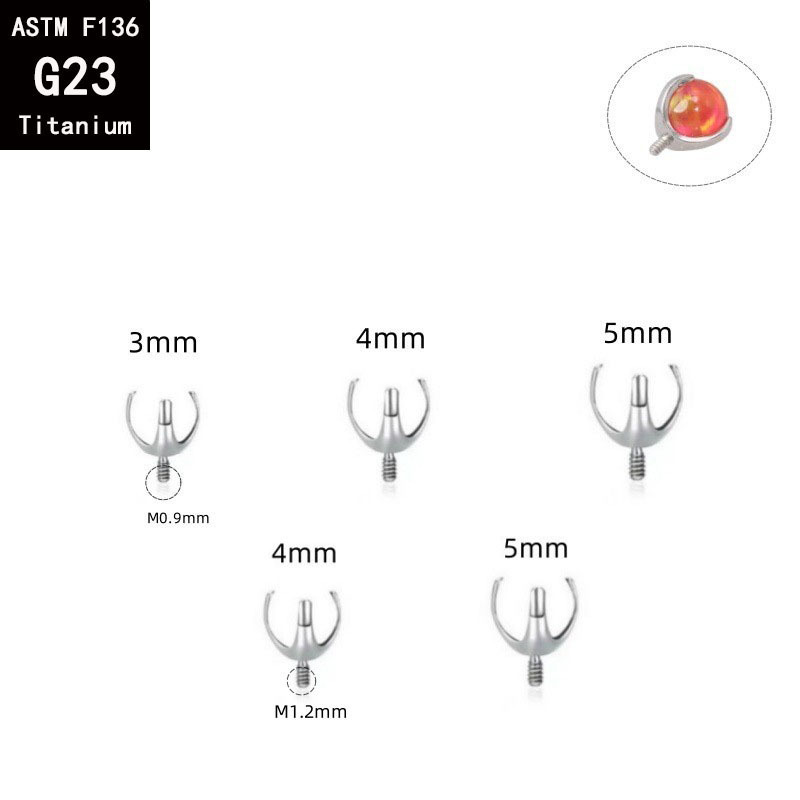 G23 Titanium Three-Claw Empty-Holder with Opal External Teeth Earring F136 Titanium Alloy Earring Tongue Nail Lip Nail Round Bead Accessories DIY - Image 2