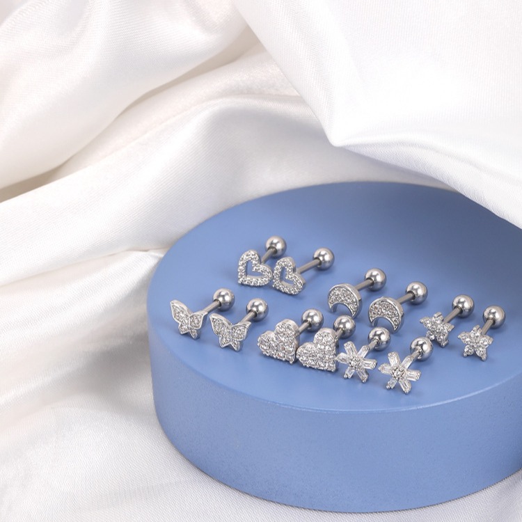 Advanced Flower Diamond Ear Stud - 316L Surgical Steel Butterfly Ear Bone Stud for Women - Image 2