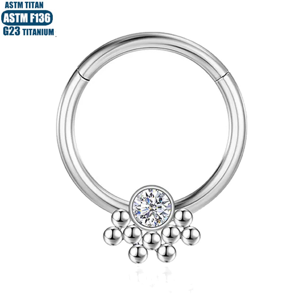 G23 Titanium Piercing Jewelry Zircon Nose Ring Bead Cluster Seamless Open Ring Body Piercing Jewelry Nasal Septum Ring Earrings - Image 2