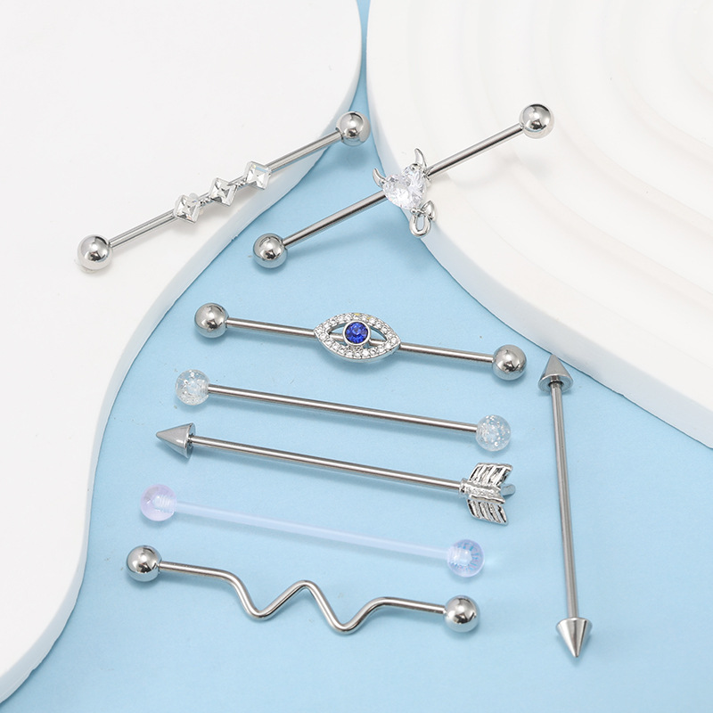 Butterfly Heart Zircon Stainless Steel Industrial Ear Stud - Ear Piercing Jewelry in Stock - Image 2