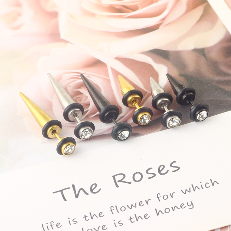 Fashion Titanium Steel Stainless Steel Pointed Cone Bullet Stud Earrings for Boys - Image 4