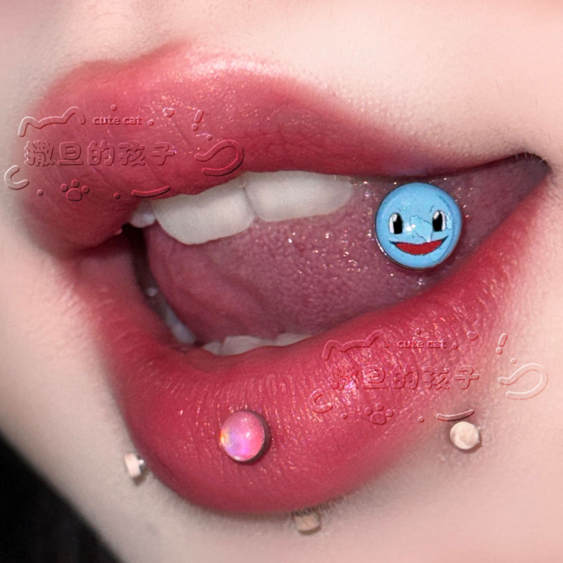 Satan's Child Squirtle Tongue Piercing - Cute Pokemon Tongue Ring with Drink Feature, 20mm Bar, 1.6mm Thick - Image 4