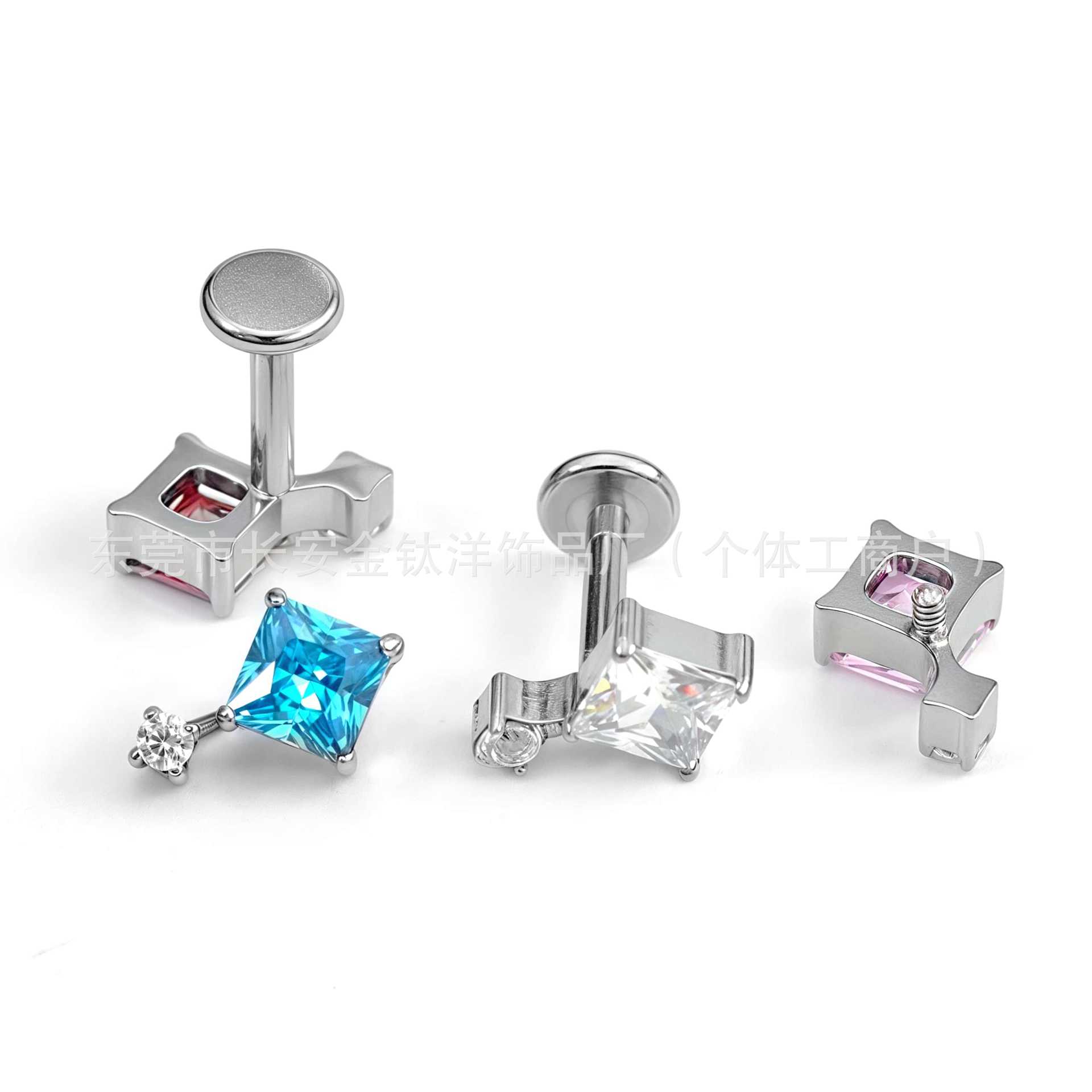 F136 Titanium Square Round 5A Zircon Lip Nose Ear Bone Nail G23 Titanium Alloy Body Piercing Jewelry - Image 4