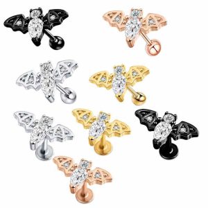 Stainless Steel Zircon Star T Bar Lip Labret Stud Earring Cartilage Stud Tongue Ring Nail Body Piercing Jewelry