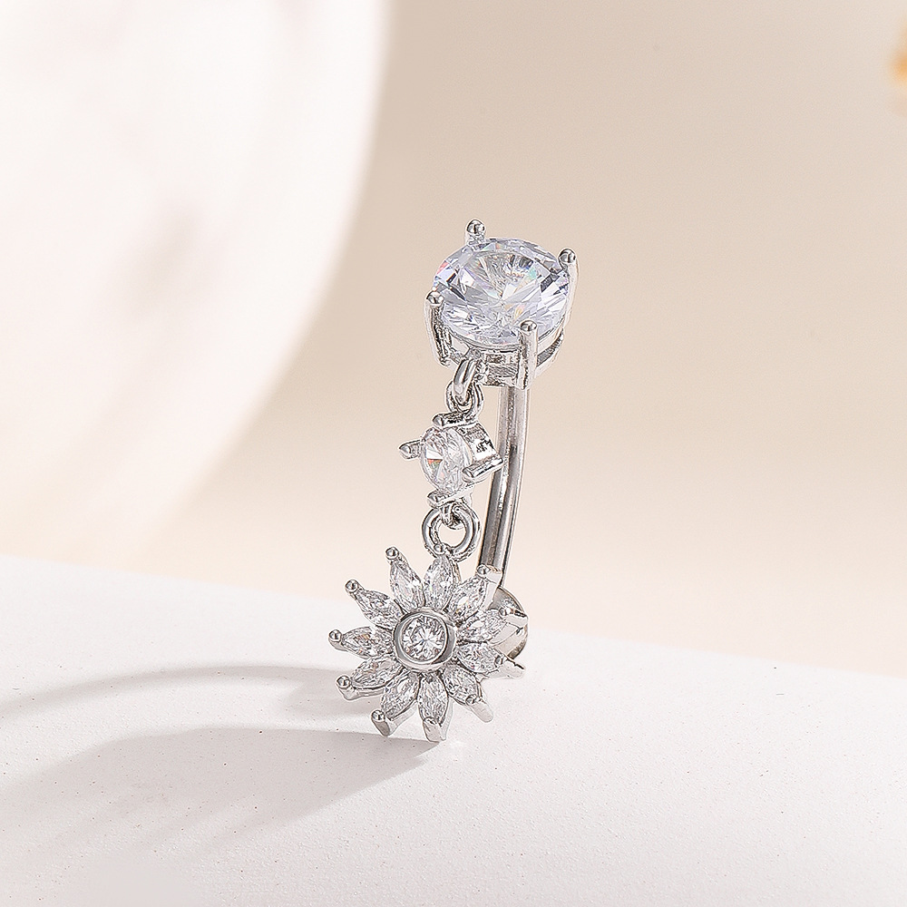 Best Seller Inverted Flower Diamond Navel Ring Body Piercing Jewelry for Women - Image 2