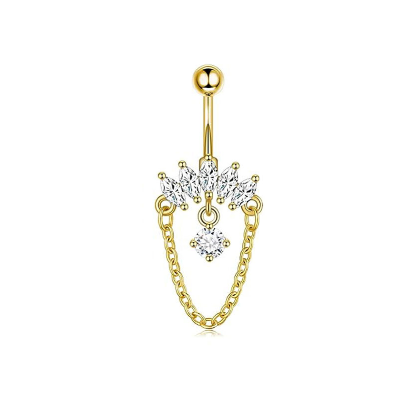 Customized European American Style Stainless Steel + Copper Zircon Flower Water Drop Pendant Belly Button Ring Piercing Jewelry - Image 2