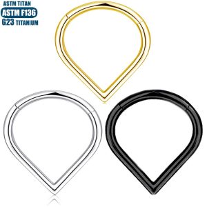 F136 Titanium Alloy Implant Grade Nose Ring Water Drop Seamless Ring Tragus Ear Bone Piercing Jewelry