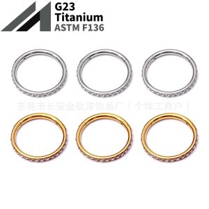 F136 Titanium Side Half-Set Diamond Closed Ring Seamless Ring Lip Ring Nose Ring Earrings G23 Titanium Alloy Piercing Jewelry
