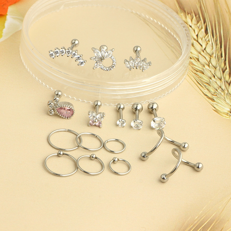 Pink Butterfly Crown Gold Stainless Steel Screw Stud Earring Set for Cartilage Piercing - Image 3