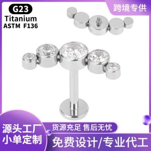 G23 Titanium Diamond Lip Nail Row Diamond Zircon Tongue Nail ASTM F-136 Ear Stud Ear Bone Nail Piercing Jewelry