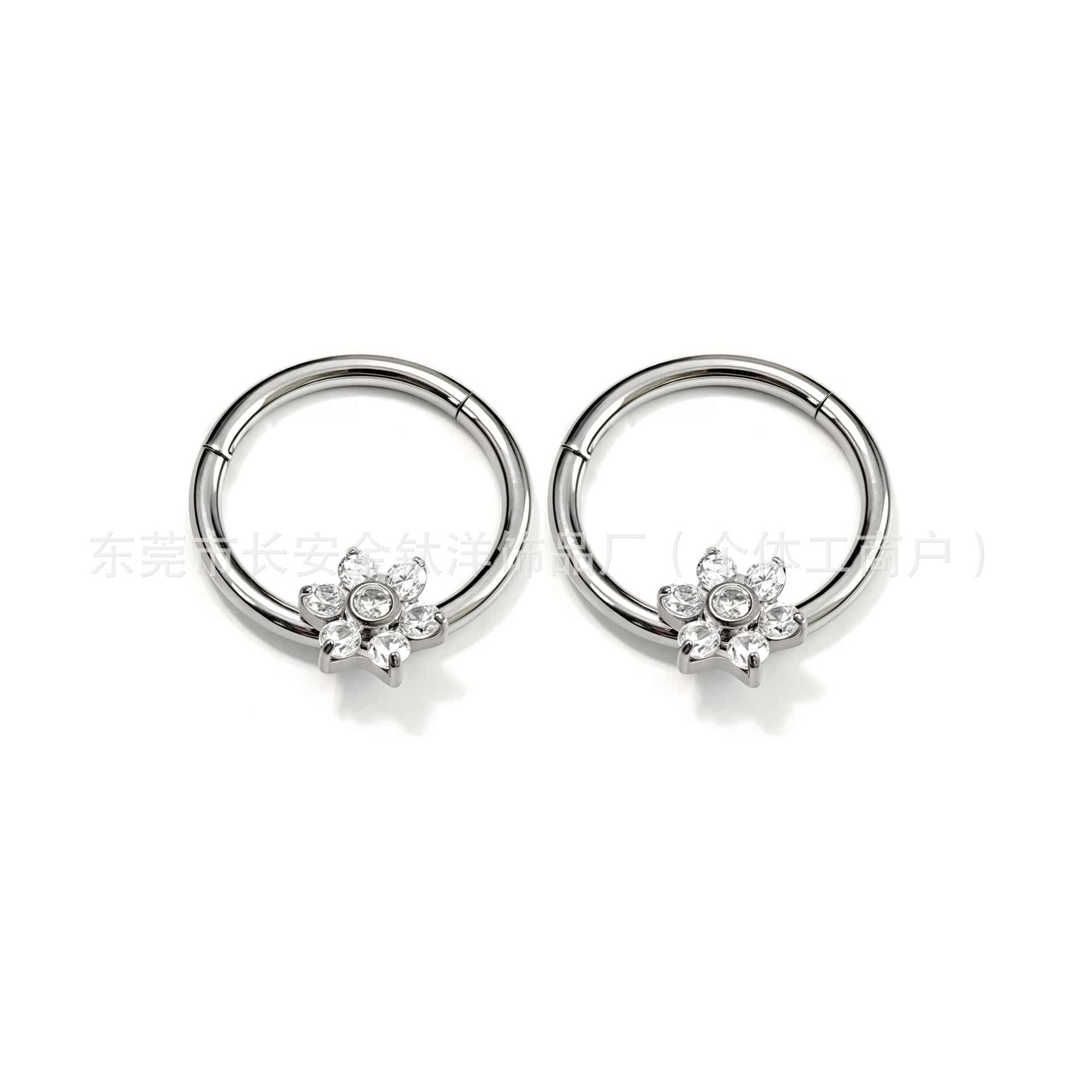 F136 Titanium Seven Diamond Flower Zircon Seamless Open Ring Nose Septum Ring Ear Bone Ring G23 Titanium Alloy Piercing Jewelry 1.2x10mm - Image 2