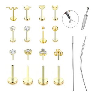 Metallic Minimalist Stainless Steel Lip Stud Ear Bone Stud Set - CZ Butterfly Earrings for Women