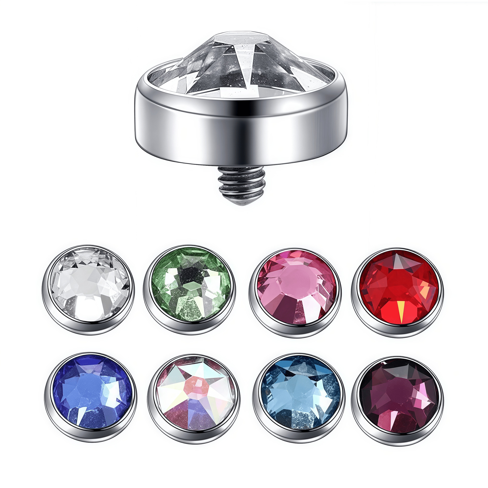 G23 Titanium Buried Nail with Czech CZ Stone Flat Back Labret Stud - Image 5