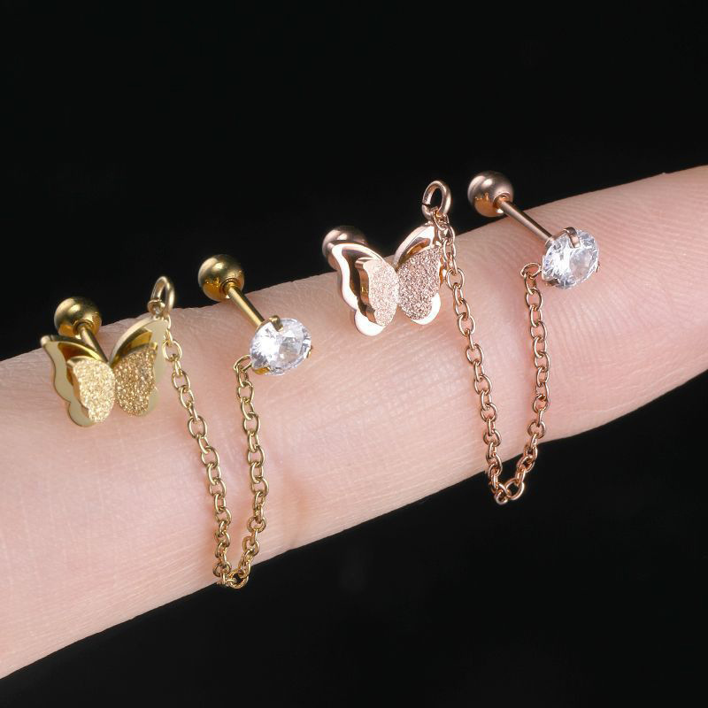 Butterfly Stainless Steel Earring - Rose Gold Zircon Ear Bone Nail for Women - Image 4
