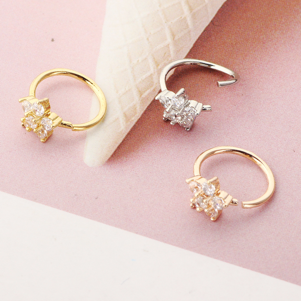 Rose Gold Cactus Nose Ring Fake Lip Ring CZ Piercing Ear Clip No Piercing Earring Ear Cuff Wholesale Copper Jewelry - Image 4