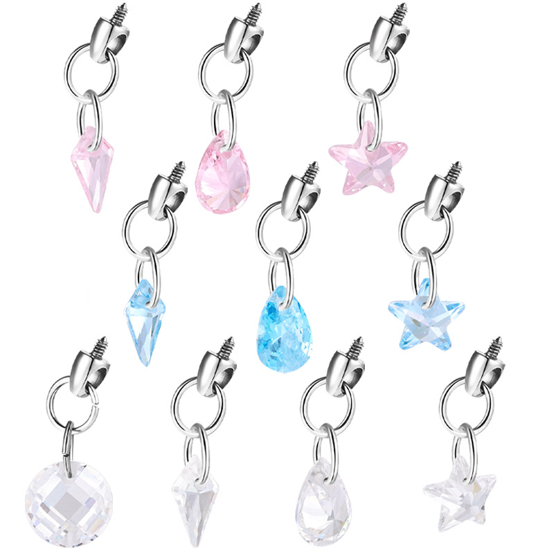 Zesen F136 Titanium Alloy Water Drop Bullet Head Internally Threaded Lip Nail 0.9mm Tooth Lip Nail Ear Bone Nail Accessories Crystal Zircon - Image 5