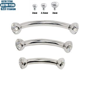 F136 Titanium Alloy Zircon Eyebrow Nail Internally Threaded Implantable Body Piercing Jewelry Lip Nail Curved Rod Eyebrow Ring
