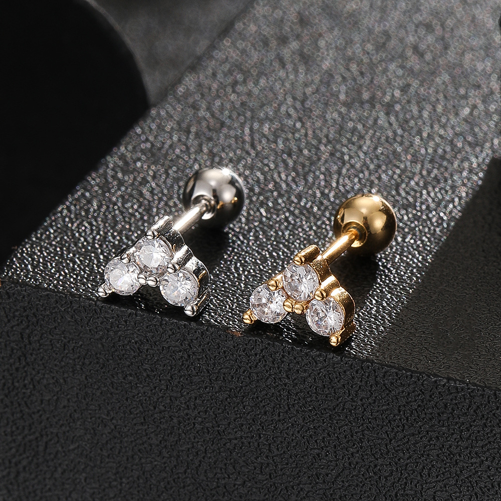 18K Gold Plated Antler Flower Cartilage Ear Stud Titanium Steel Screw Bone Earring Niche Jewelry - Image 3
