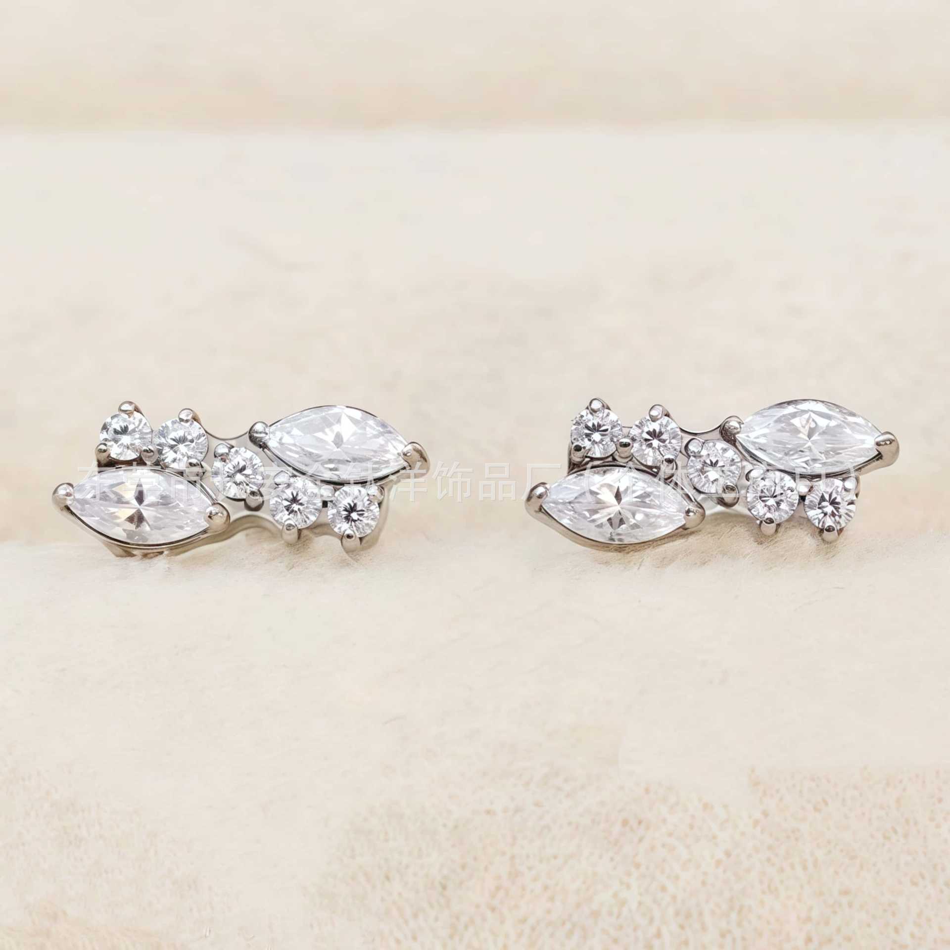 F136 Titanium Full Diamond Marquise Irregular Zircon Ear Studs Lip Studs Ear Bone Studs G23 Titanium Alloy Body Piercing Jewelry - Image 4