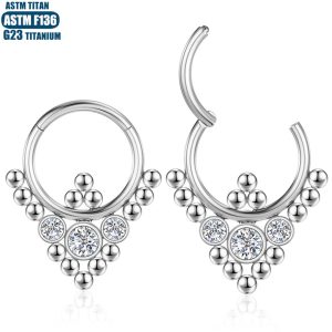 G23 Titanium Seamless Ring Ear Piercing Zircon Beads Cluster Nose Septum Hoop Nose Ring