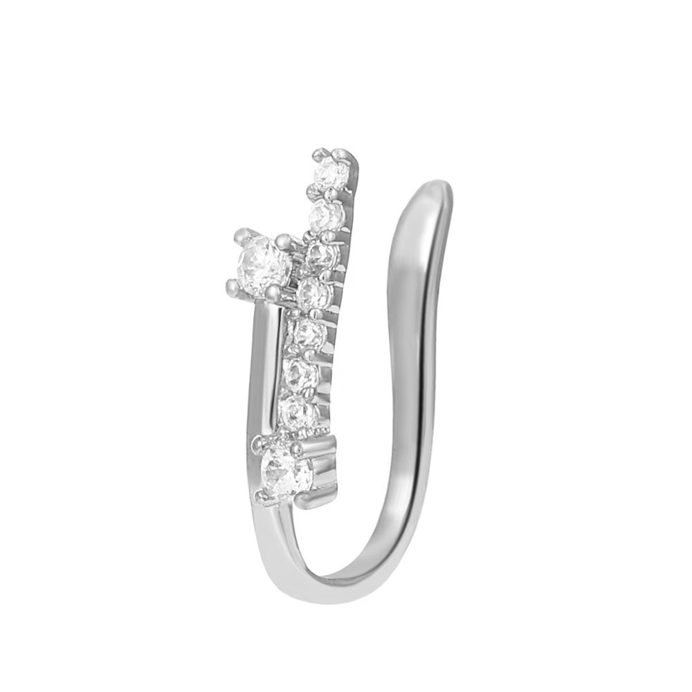 Non-Pierced Nose Clip Copper Inlaid Zircon U-Shaped Star Heart Round Nose Ring - Gold 18K Plated - Image 2