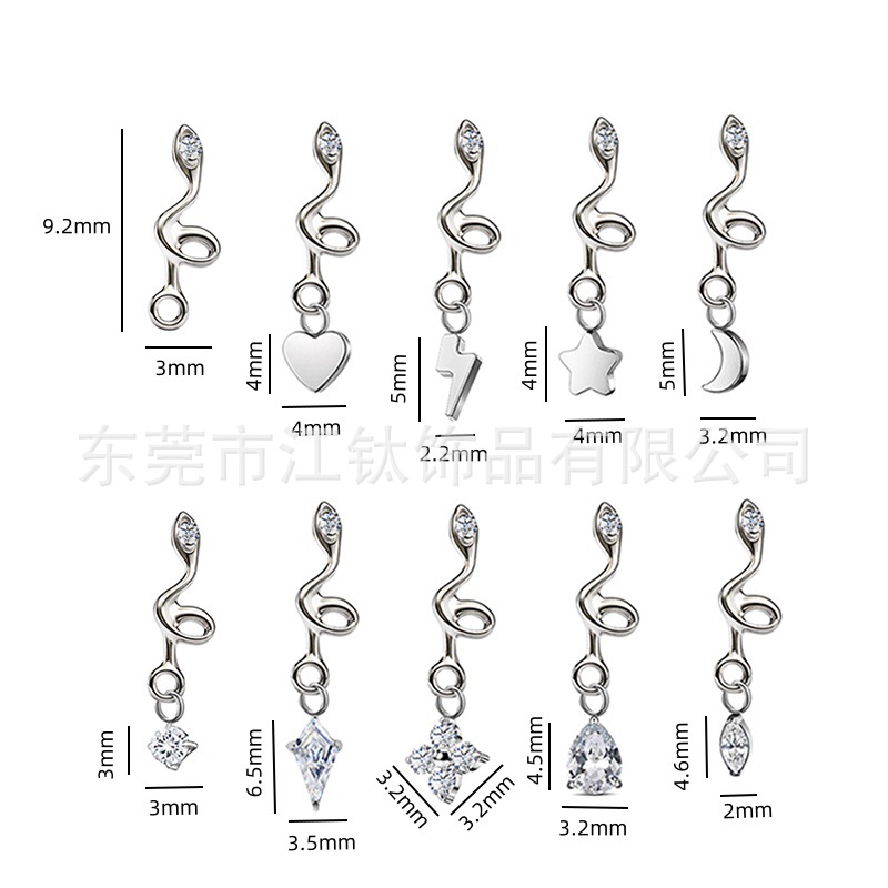 G23 Titanium Ear Cartilage Snake Pendant Zircon Stud Body Piercing Jewelry - Image 2