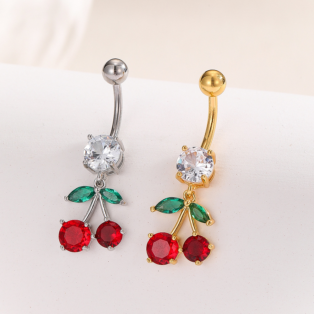Geometric Fruit Grape Micro-Set Stone Navel Ring Copper Body Piercing Jewelry - Image 4