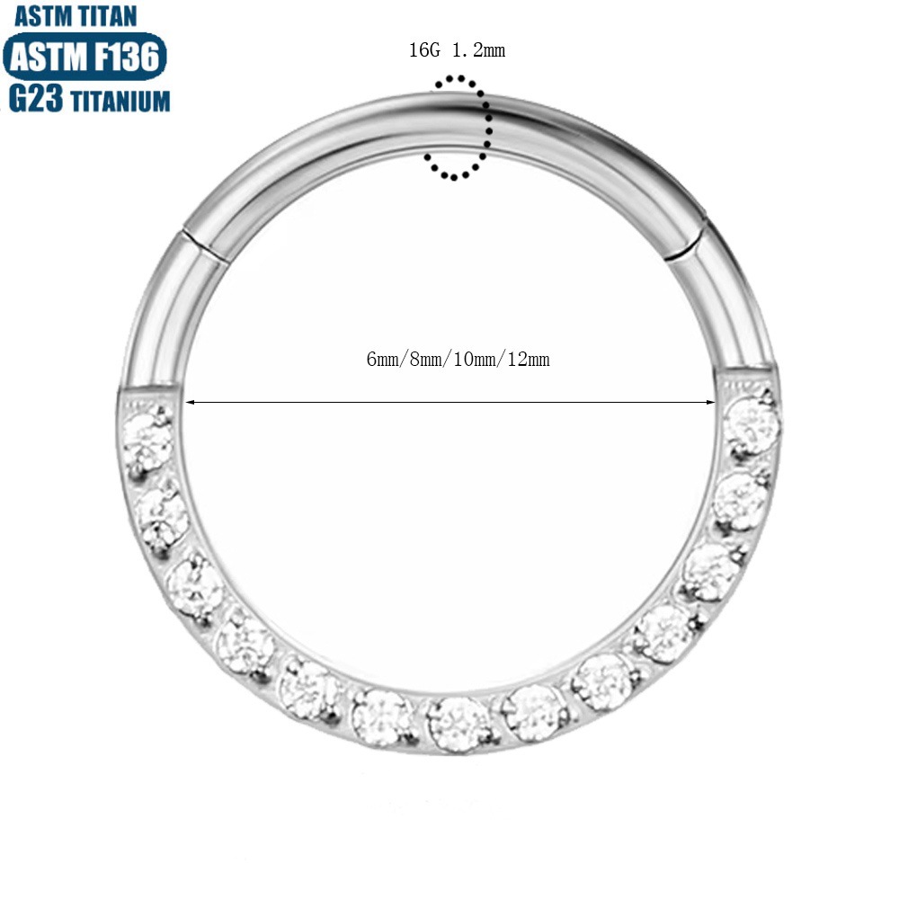 F136 Titanium Alloy Zircon Earrings CNC Seamless Ring Nose Ring Diaphragm Perforated Jewelry Ear Ring - Image 4