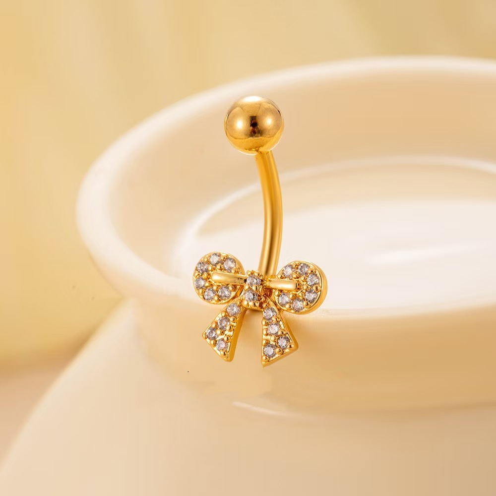 Zircon Bow Leaf Navel Ring Belly Button Ring Piercing Jewelry Wholesale - Image 3