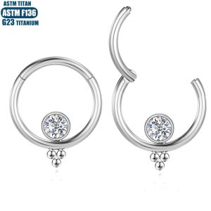 1.2mm G23 Titanium Seamless Nose Ring with Zircon Welding Beads - Body Piercing Earring for Men and Women