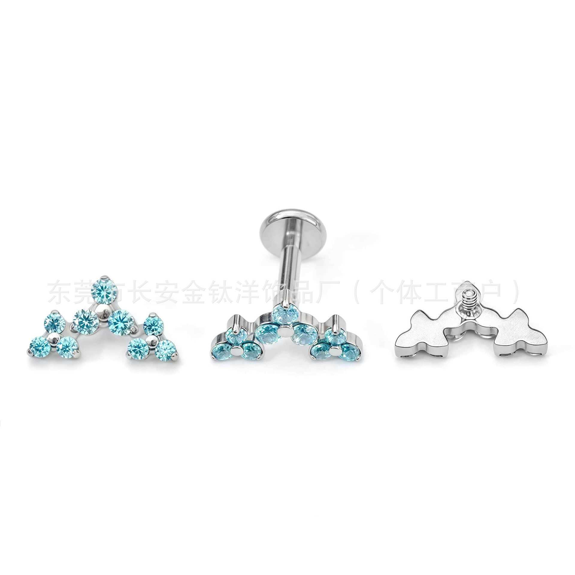 F136 Titanium Three-Row Triangular Flower Zircon Earrings Cochlear Nails - Body Piercing Jewelry - Image 3
