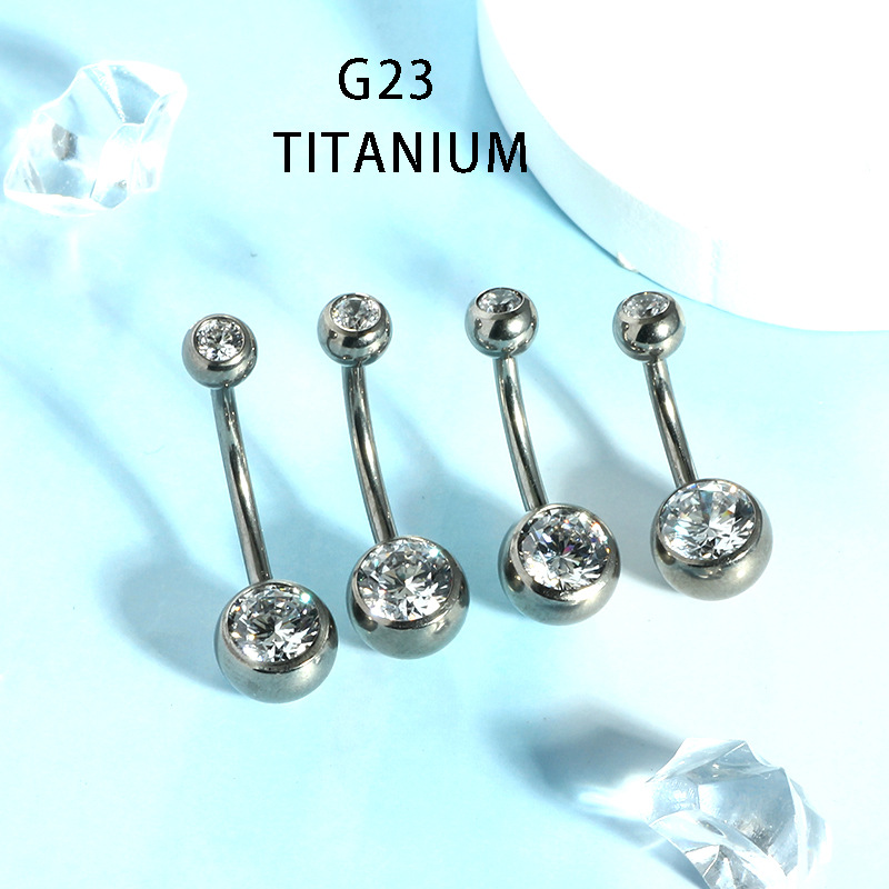 Internally Threaded Navel Ring 14G G23 Titanium Belly Button Ring with Zircon Gem - Image 4