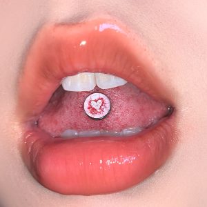 Red Pink Gradient Heart Tongue Barbell 316L Surgical Steel External Thread Drink Compatible Punk Piercing Jewelry