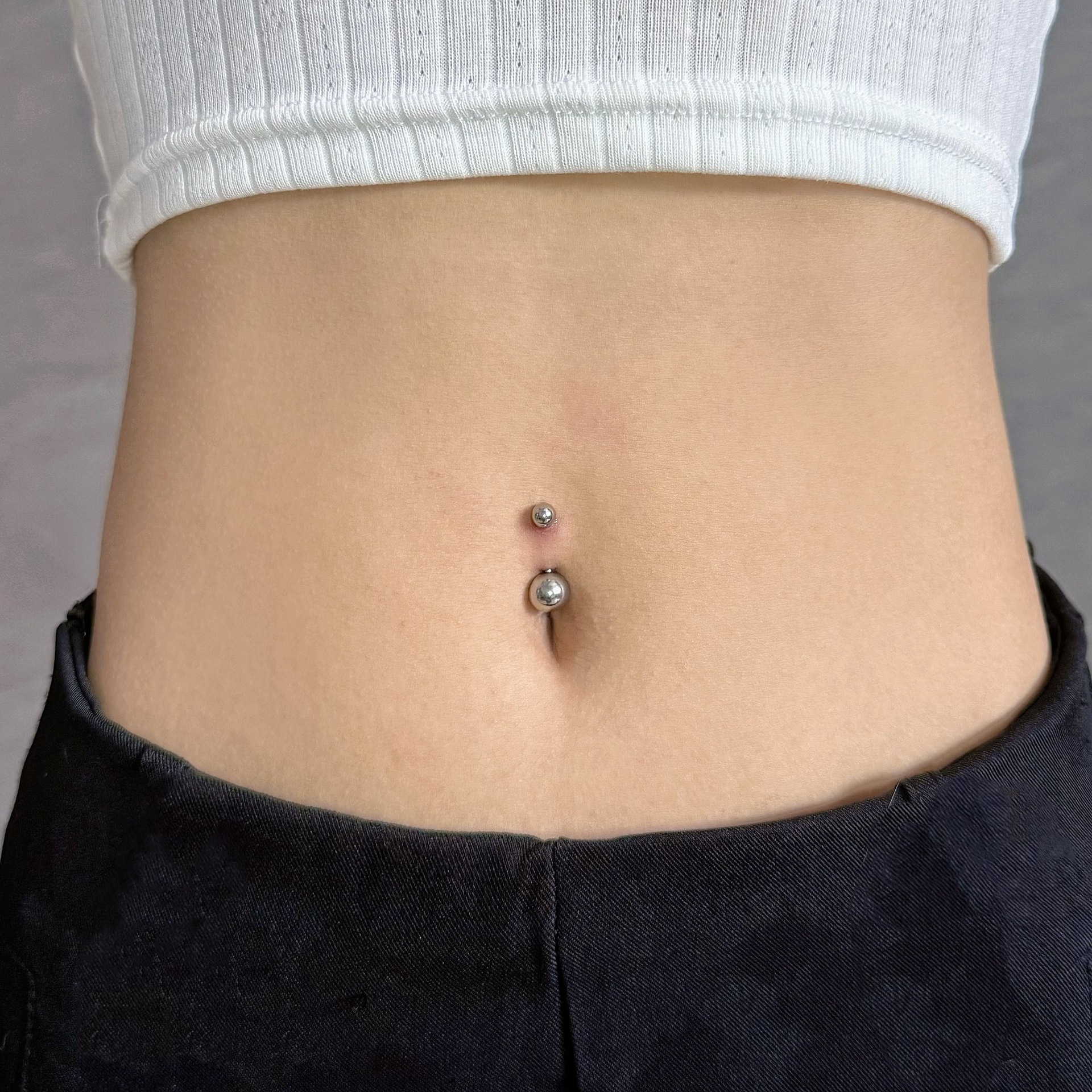 Titanium Steel Externally Threaded Round Ball Belly Button Ring - 1.2mm x 16mm Bar, 5x8mm Ball, Double-Ended - Image 4
