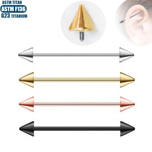 F136 Titanium Alloy Lip Nail Pointed Cone Straight Bar Tongue Nail Internal Spiral Piercing Jewelry Tragus Earring