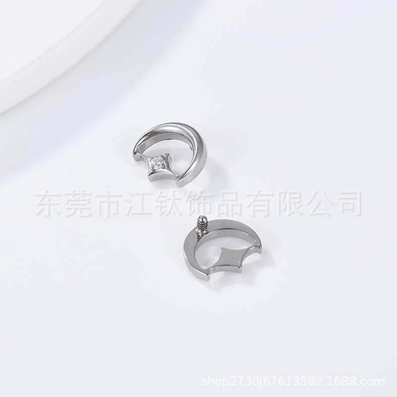 F13 June Bright Earrings with Zircon Four-Corner Star G23 Titanium Alloy Cartilage Ear Bone Nail - Image 2