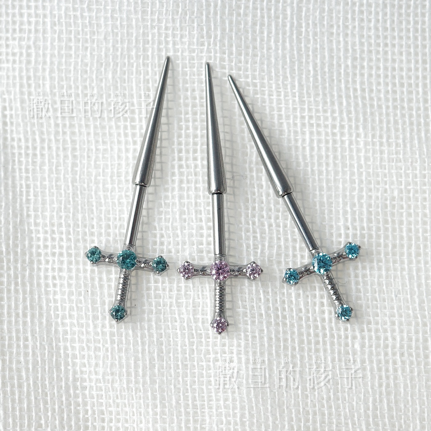 F136 Titanium Alloy Holy Sword Ear Studs with Diamond-Encrusted Devil Motif, Internally Threaded Cartilage Studs, Sweet and Cool Style - Image 3