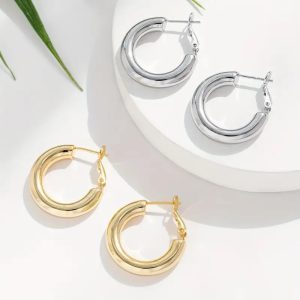 18K Gold Plated Thick Hoop Earrings for Women Men - 40mm Large Circle Earrings Stainless Steel Versatile Fashion Jewelry