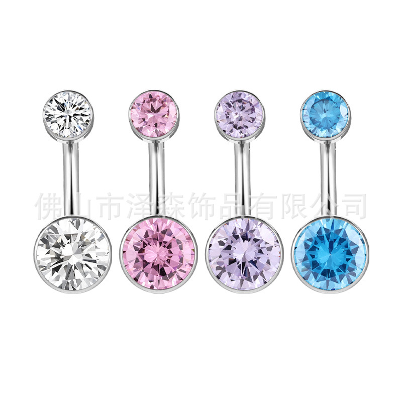 F136 Titanium Navel Piercing Ring – Zircon Inlaid Flat Base Belly Button Jewelry - Image 4